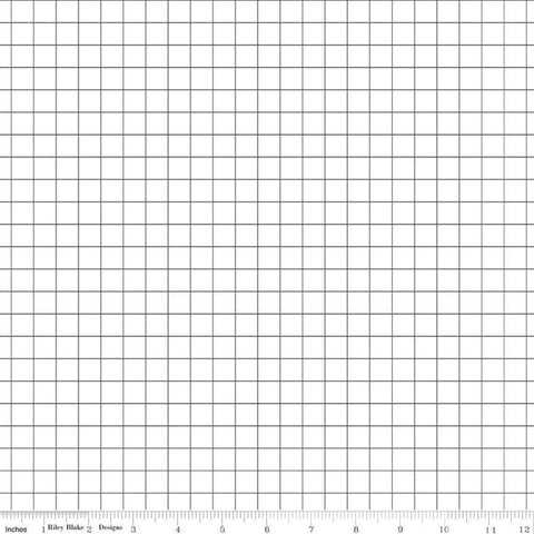 Fat Quarter End of Bolt - SALE Misty Morning Grid C11584 White - Riley Blake Designs - 1/2" Geometric Grid - Quilting Cotton Fabric