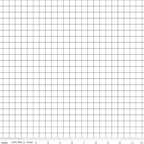 Fat Quarter End of Bolt - SALE Misty Morning Grid C11584 White - Riley Blake Designs - 1/2" Geometric Grid - Quilting Cotton Fabric