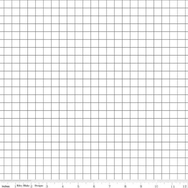 Fat Quarter End of Bolt - SALE Misty Morning Grid C11584 White - Riley Blake Designs - 1/2" Geometric Grid - Quilting Cotton Fabric