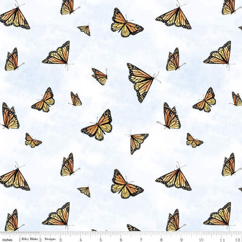 Fat Quarter End of Bolt - SALE Bluebonnet Breeze Monarch C11641 White - Riley Blake Designs - Butterfly Butterflies - Quilting Cotton Fabric