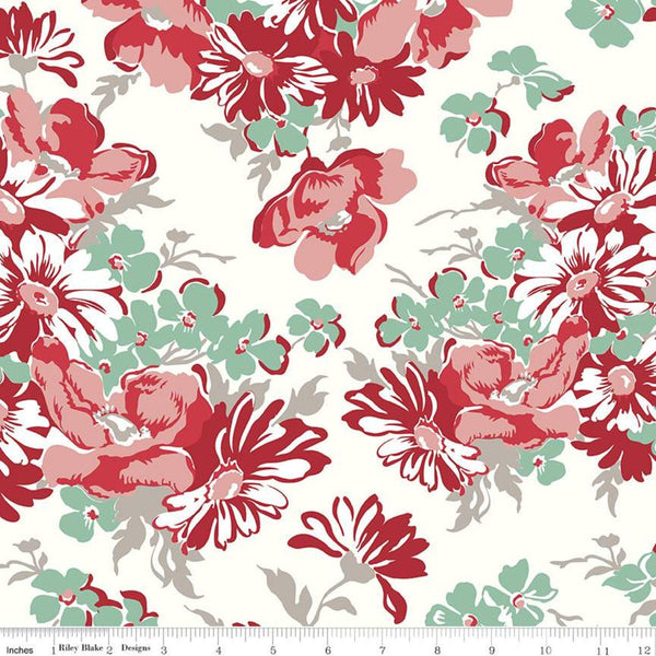 1yd 34" End of Bolt - SALE Cook Book WIDE BACK WB11776 Cayenne - Riley Blake Designs - 107/108" Wide Floral Flowers - Quilting Cotton Fabric