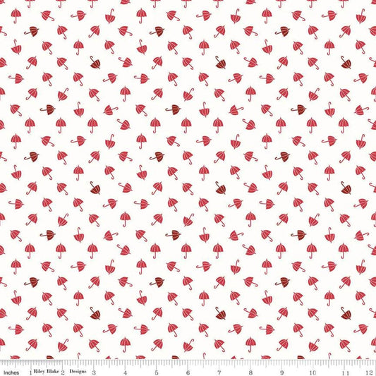 Fat Quarter End of Bolt - SALE Red Hot Umbrellas C11686 Cream - Riley Blake Designs - Umbrella - Quilting Cotton Fabric