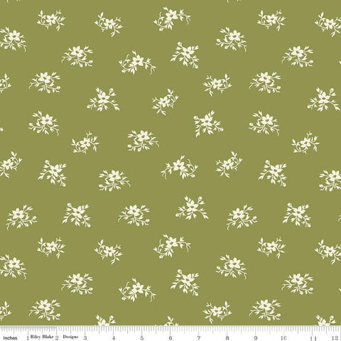 1 yd 18" end of bolt piece - Perennial WIDE BACK WB655 Olive - Riley Blake Designs - 107/108" Wide Floral Green - Quilting Cotton Fabric