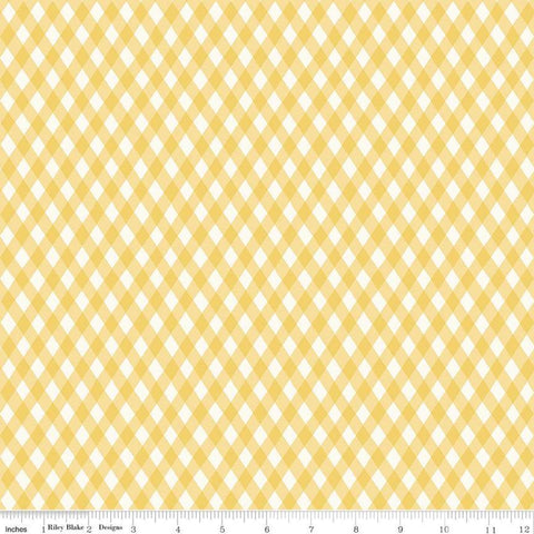 Fat Quarter End of Bolt - Honey Bee Plaid C11703 Daisy - Riley Blake - Diamond Diamonds Yellow Gold Parchment - Quilting Cotton Fabric
