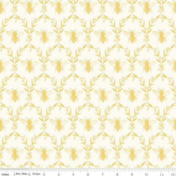 Fat Quarter End of Bolt - Honey Bee Damask C11705 Parchment - Riley Blake Designs - Bees Leaves - Quilting Cotton Fabric