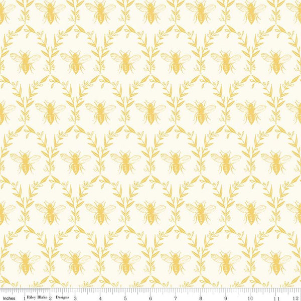 SALE Honey Bee Damask C11705 Parchment - Riley Blake Designs - Bees Leaves - Quilting Cotton Fabric
