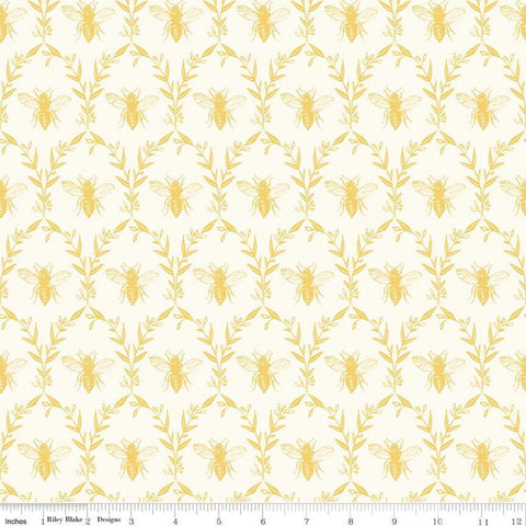 SALE Honey Bee Damask C11705 Parchment - Riley Blake Designs - Bees Leaves - Quilting Cotton Fabric