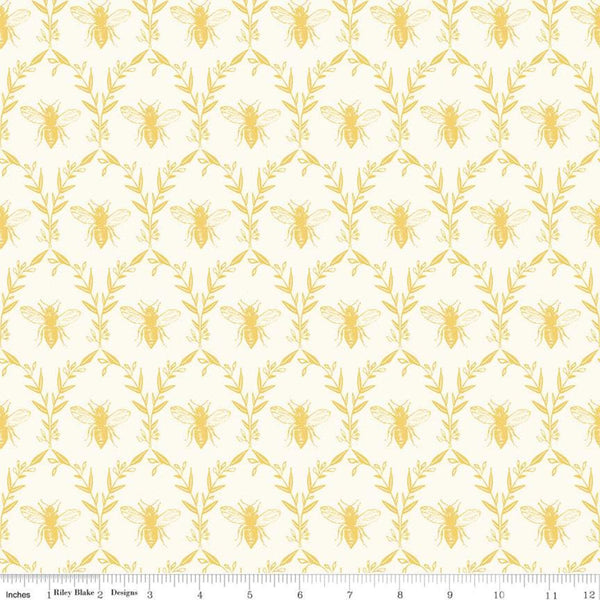 SALE Honey Bee Damask C11705 Parchment - Riley Blake Designs - Bees Leaves - Quilting Cotton Fabric