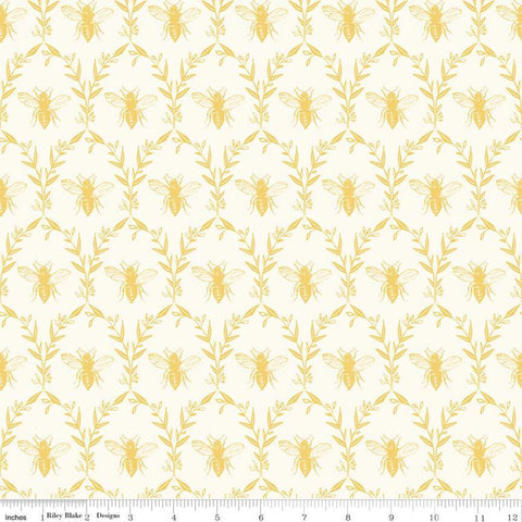 SALE Honey Bee Damask C11705 Parchment - Riley Blake Designs - Bees Leaves - Quilting Cotton Fabric
