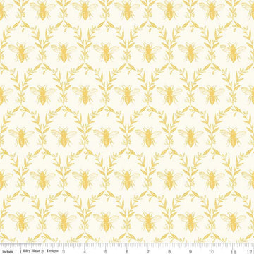 27" End of Bolt - Honey Bee Damask C11705 Parchment - Riley Blake Designs - Bees Leaves - Quilting Cotton Fabric