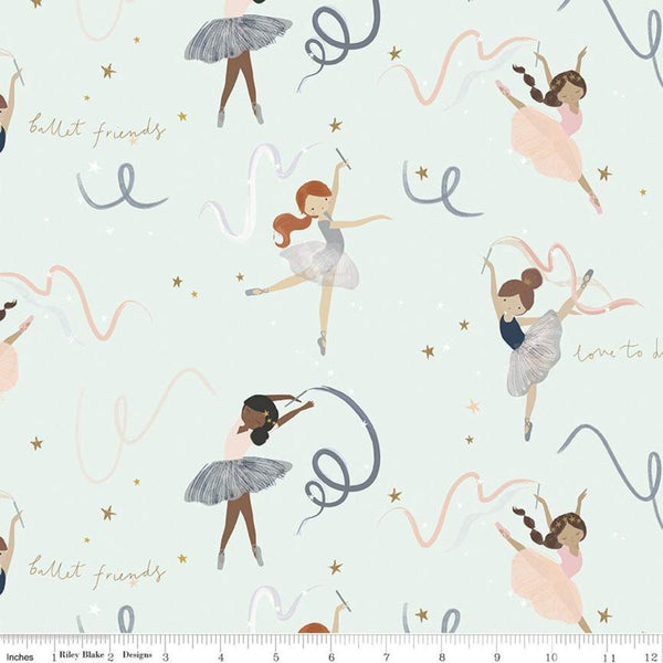Fat Quarter End of Bolt - SALE Spin and Twirl Main SC11610 Mist SPARKLE - Riley Blake - Ballet Ballerina Gold SPARKLE Quilting Cotton Fabric