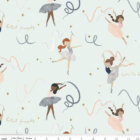 15" End of Bolt - SALE Spin and Twirl Main SC11610 Mist SPARKLE - Riley Blake - Ballet Ballerina Dance Gold SPARKLE - Quilting Cotton Fabric