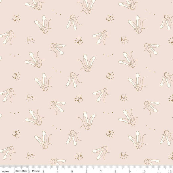 Fat Quarter End of Bolt Piece - Spin and Twirl Slippers SC11612 SPARKLE - Riley Blake - Ballet Crowns Gold Pink - Quilting Cotton Fabric