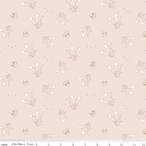 Fat Quarter End of Bolt Piece - Spin and Twirl Slippers SC11612 SPARKLE - Riley Blake - Ballet Crowns Gold Pink - Quilting Cotton Fabric