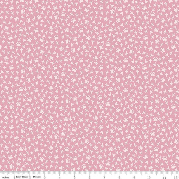 26" End of Bolt - Cat's Meow Paws and Tracks C11635 Rose - Riley Blake Designs - Cat Bird Prints - Quilting Cotton Fabric