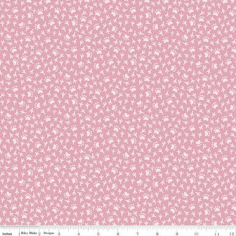 26" End of Bolt - Cat's Meow Paws and Tracks C11635 Rose - Riley Blake Designs - Cat Bird Prints - Quilting Cotton Fabric