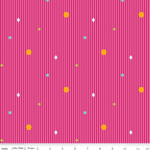 Fat Quarter End of Bolt - CLEARANCE Colour Wall Stripe C11591 Hot Pink - Riley Blake - Geometric Shapes Color Wall - Quilting Cotton Fabric