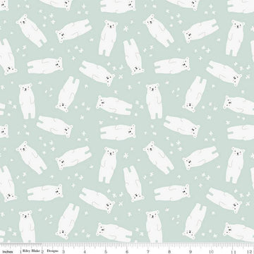 Fat Quarter End of Bolt - CLEARANCE Nice Ice Baby Polar Bears C11601 Mint - Riley Blake Designs - Snowflakes Green - Quilting Cotton Fabric