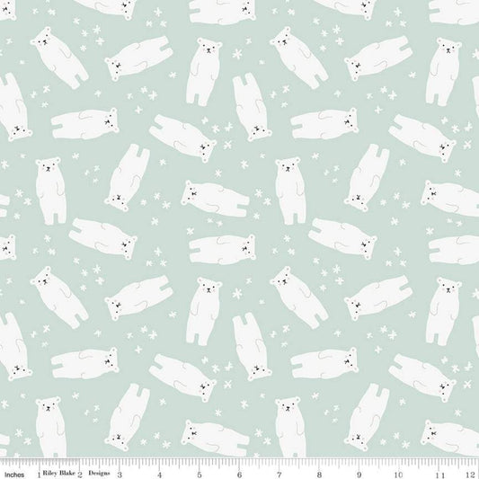 Fat Quarter End of Bolt - CLEARANCE Nice Ice Baby Polar Bears C11601 Mint - Riley Blake Designs - Snowflakes Green - Quilting Cotton Fabric