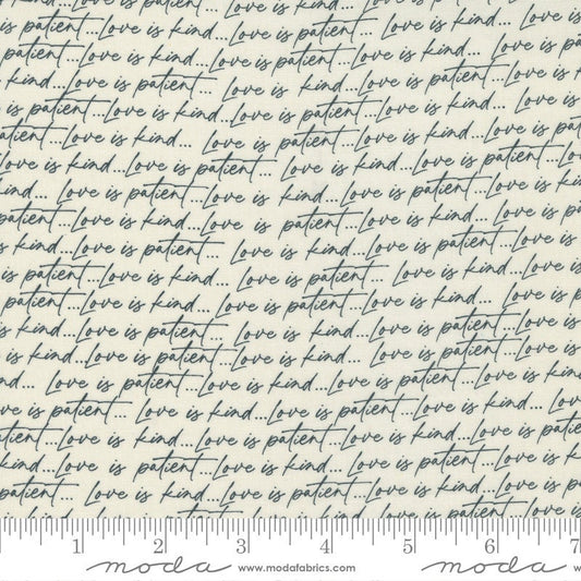9" End of Bolt - Flirt Love Is Patient 55571 Cream Black - Moda Fabrics - Valentine's Day Valentines Text Script - Quilting Cotton Fabric