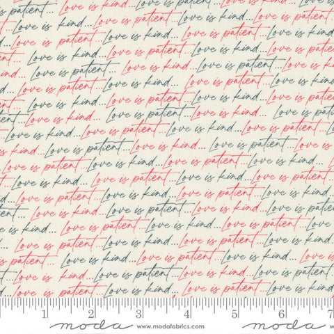 18" End of Bolt - CLEARANCE Flirt Love Is Patient 55571 Cream Multi - Moda - Valentine's Day Valentines Text Script - Quilting Cotton Fabric