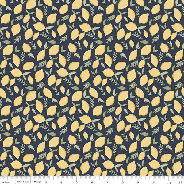 Fat Quarter End of Bolt - SALE Daybreak Lemons C11622 Midnight - Riley Blake Designs - Lemons Leaves - Quilting Cotton Fabric
