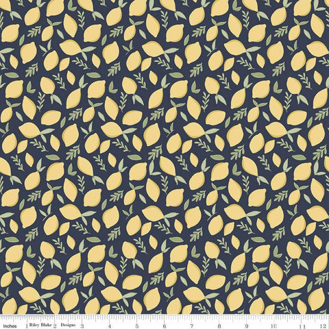 Fat Quarter End of Bolt - SALE Daybreak Lemons C11622 Midnight - Riley Blake Designs - Lemons Leaves - Quilting Cotton Fabric