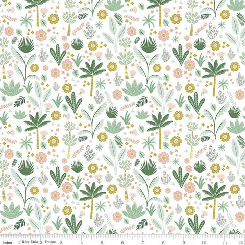 19" End of Bolt - SALE Hibiscus Foliage C11542 White - Riley Blake Designs - Floral Flowers Leaves Trees - Quilting Cotton Fabric