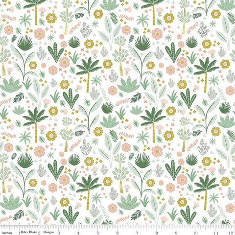 19" End of Bolt - SALE Hibiscus Foliage C11542 White - Riley Blake Designs - Floral Flowers Leaves Trees - Quilting Cotton Fabric