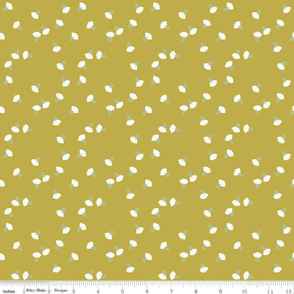 CLEARANCE Hibiscus Ditsy C11544 Citron - Riley Blake Designs - Floral Flowers - Quilting Cotton Fabric