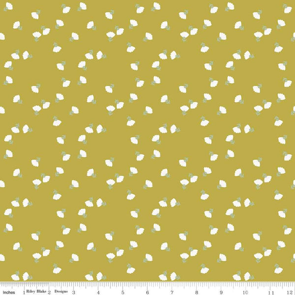 SALE Hibiscus Ditsy C11544 Citron - Riley Blake Designs - Floral Flowers - Quilting Cotton Fabric