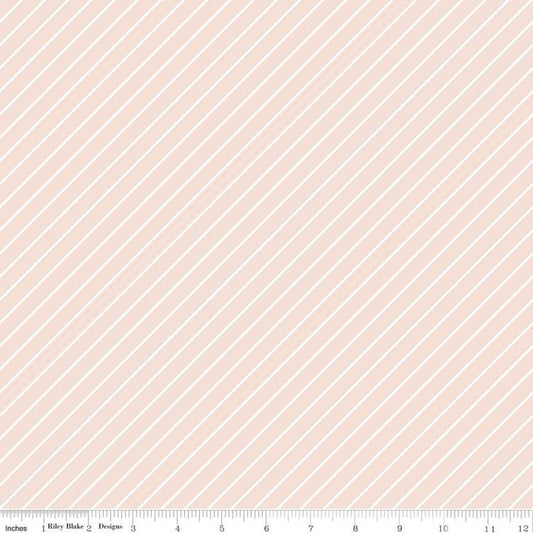 Fat Quarter End of Bolt - SALE Hibiscus Stripes Blush Pink Striped Fabric - C11546 - Riley Blake Quilting Cotton Fabric