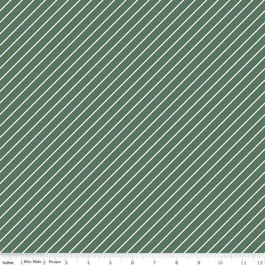 9" End of Bolt - SALE Hibiscus Stripes C11546 Forest - Riley Blake Designs - Diagonal Stripe Striped with White - Quilting Cotton Fabric