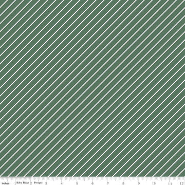 9" End of Bolt - SALE Hibiscus Stripes C11546 Forest - Riley Blake Designs - Diagonal Stripe Striped with White - Quilting Cotton Fabric
