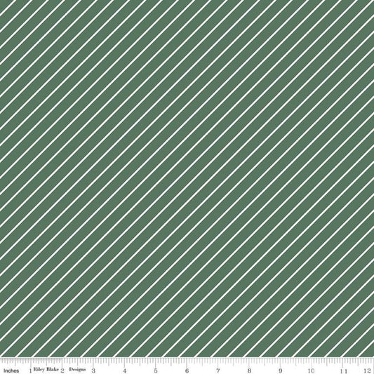 9" End of Bolt - SALE Hibiscus Stripes C11546 Forest - Riley Blake Designs - Diagonal Stripe Striped with White - Quilting Cotton Fabric