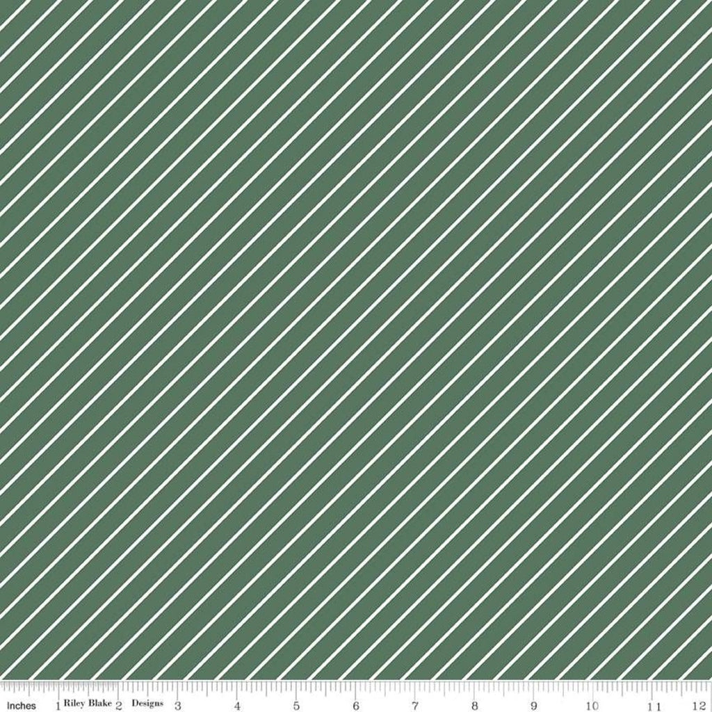 SALE Hibiscus Stripes C11546 Forest - Riley Blake Designs - Diagonal Stripe Striped with White - Quilting Cotton Fabric