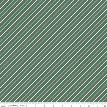 9" End of Bolt - SALE Hibiscus Stripes C11546 Forest - Riley Blake Designs - Diagonal Stripe Striped with White - Quilting Cotton Fabric