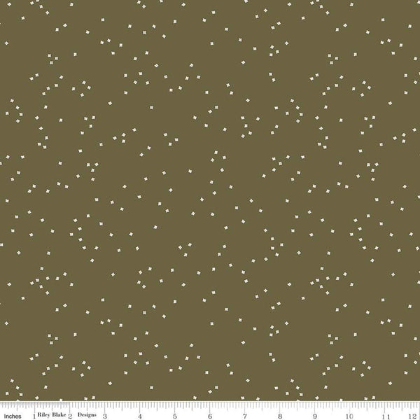CLEARANCE Blossom C715 Swamp by Riley Blake  - Floral Flowers White Confetti Blossoms - Quilting Cotton