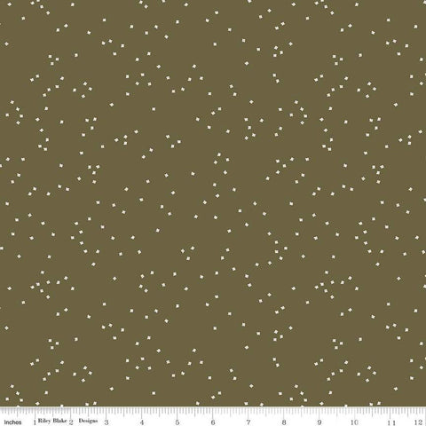 CLEARANCE Blossom C715 Swamp by Riley Blake  - Floral Flowers White Confetti Blossoms - Quilting Cotton