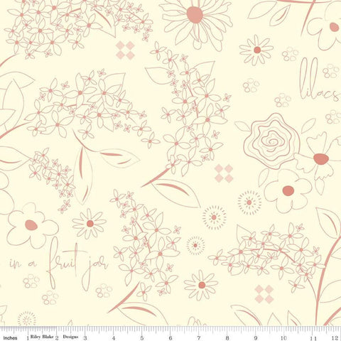 CLEARANCE 1 Yard 32" End of Bolt - Adel in Spring WIDE BACK WB11431 Cream - Riley Blake Designs - 107/108" Wide - Quilting Cotton Fabric