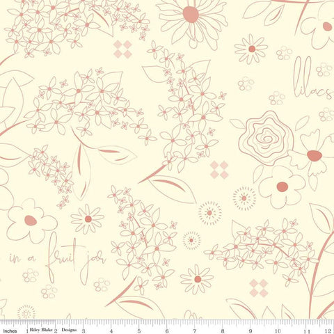 1 Yard 32" End of Bolt - SALE Adel in Spring WIDE BACK WB11431 Cream - Riley Blake Designs - 107/108" Wide Floral - Quilting Cotton Fabric