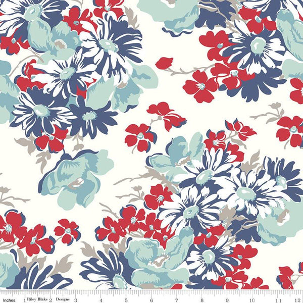 1yd 5" End of Bolt - SALE Cook Book WIDE BACK WB11776 Denim - Riley Blake Designs - 107/108" Wide Floral Flowers - Quilting Cotton Fabric