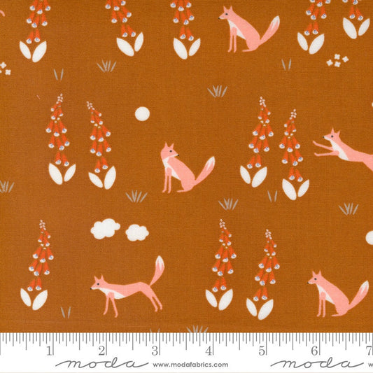 Fat Quarter End of Bolt - CLEARANCE Meander Foxes 24581 Saddle - Moda Fabrics - Animals Fox Forest Brown - Quilting Cotton Fabric