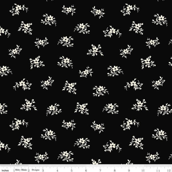 33" End of Bolt Piece - SALE Perennial WIDE BACK WB655 Black - Riley Blake Designs - 107/108" Wide Floral Flowers - Quilting Cotton Fabric