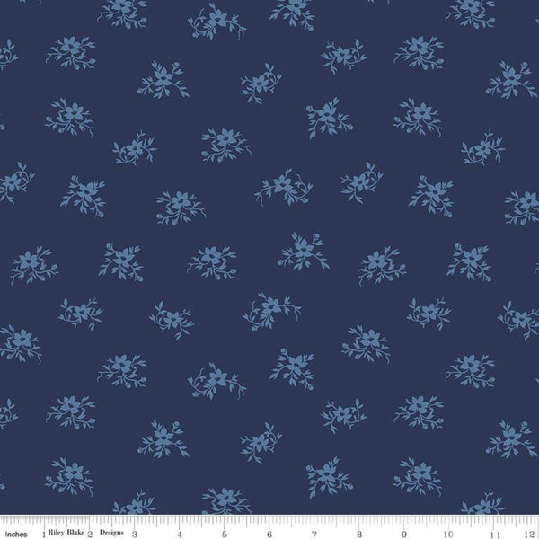 32" End of Bolt Piece - SALE Perennial WIDE BACK WB655 Navy - Riley Blake Designs - 107/108" Wide Flowers Blue - Quilting Cotton Fabric