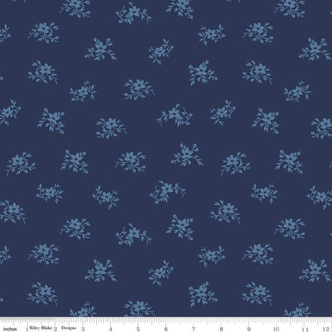1 yard 8" End of Bolt Piece - Perennial WIDE BACK WB655 Navy - Riley Blake Designs - 107/108" Wide Flowers Blue - Quilting Cotton Fabric