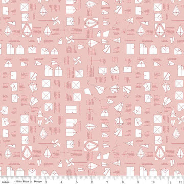 Fat Quarter End of Bolt - CLEARANCE On the Wind Folded Paper C11854 Coral - Riley Blake - Airplanes Kites Pinwheels - Quilting Cotton Fabric