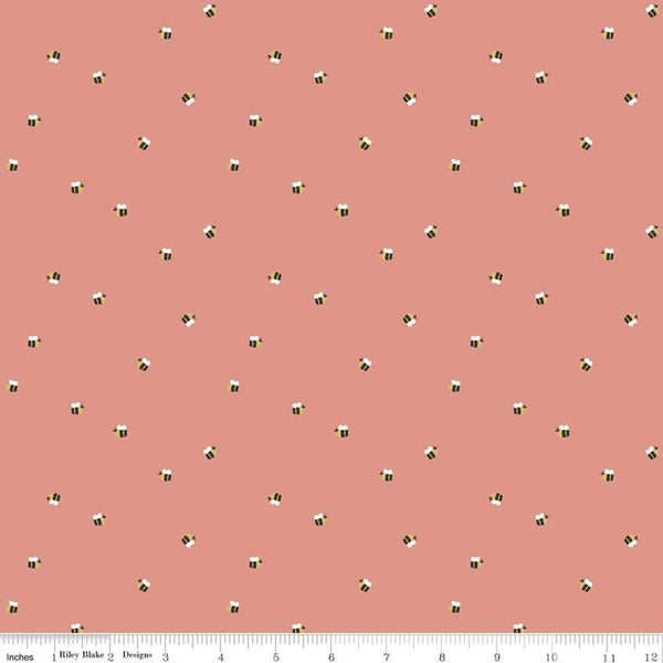 7" End of Bolt - CLEARANCE Daybreak Bees C11625 Coral - Riley Blake Designs - Honeybees Bee - Quilting Cotton Fabric