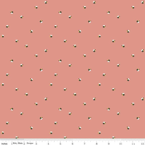 7" End of Bolt - CLEARANCE Daybreak Bees C11625 Coral - Riley Blake Designs - Honeybees Bee - Quilting Cotton Fabric