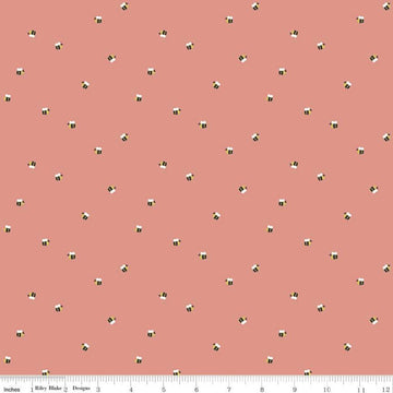7" End of Bolt - CLEARANCE Daybreak Bees C11625 Coral - Riley Blake Designs - Honeybees Bee - Quilting Cotton Fabric